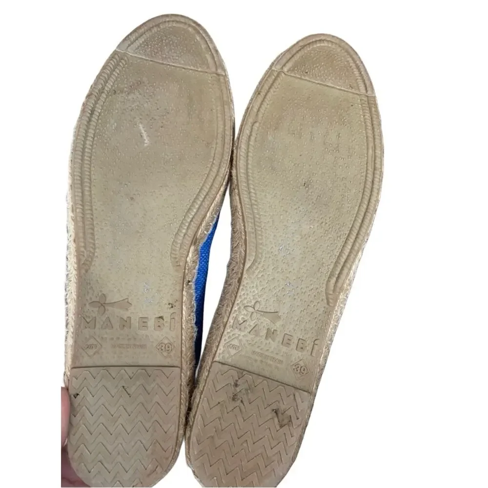 Manebi Distressed Blue Canvas Espadrille Slip-On Shoes size 39 US 9